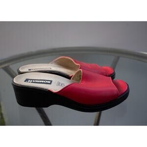 ROMIKA Red Leather Slip On Wedge Sandals Leather Insoles 2” Heel‎ Sz 36 US 6